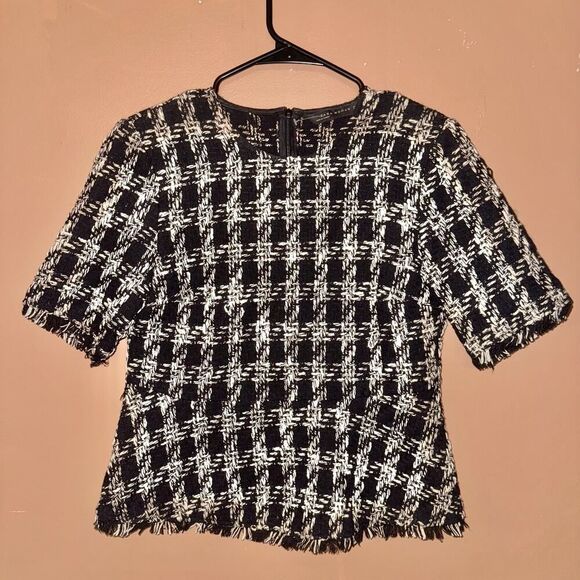 ZARA Houndstooth Tweed Peplum Knit Blouse - Size XS - Picture 1 of 9
